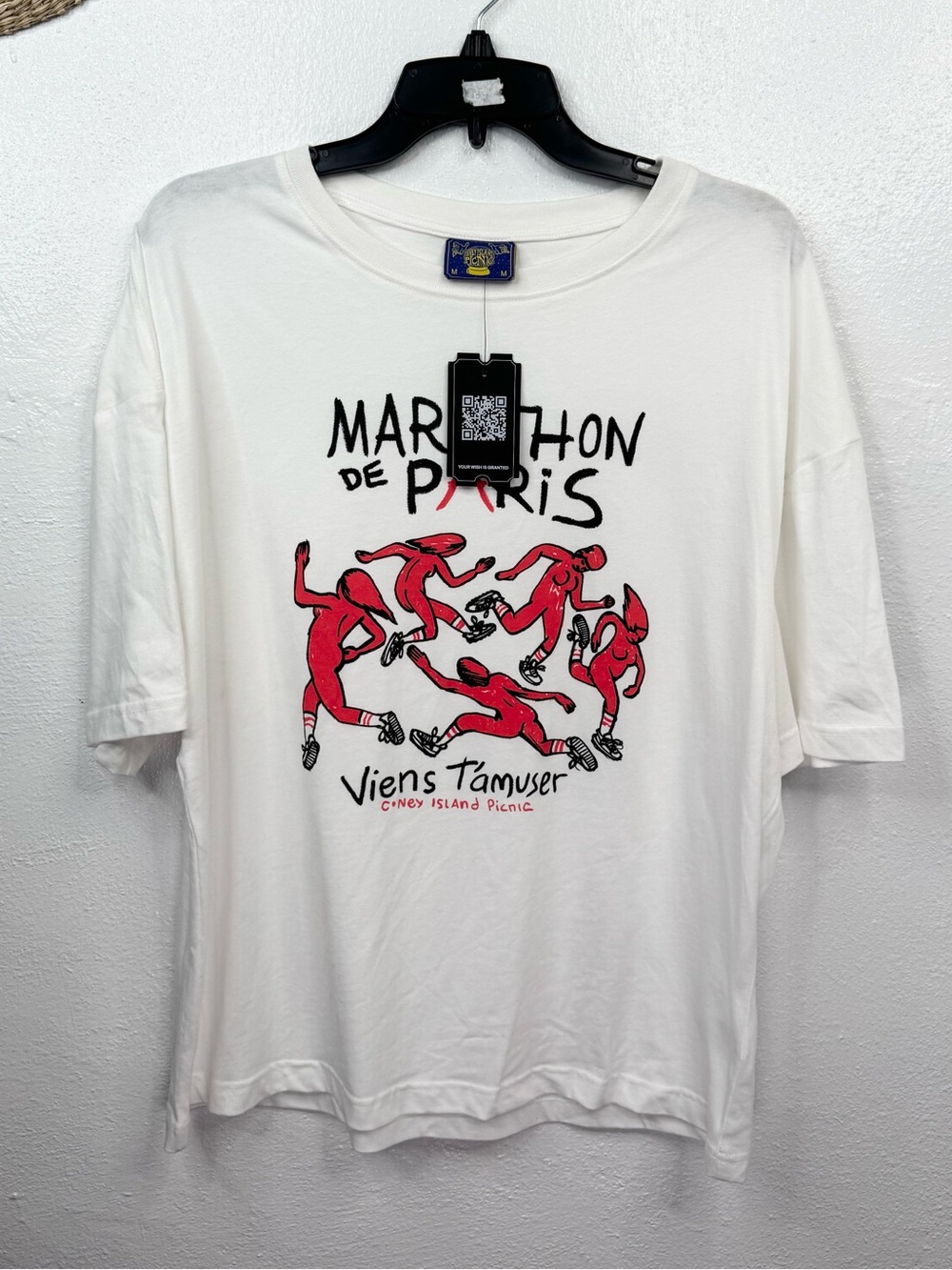 Coney Island Picnic T-Shirt Mens M White Marathon de Paris Graphic Print